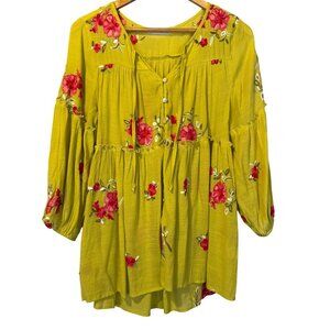 Figueroa & Flower Floral Embroidered Peasant Blouse L Boho Cottagecore Fairy